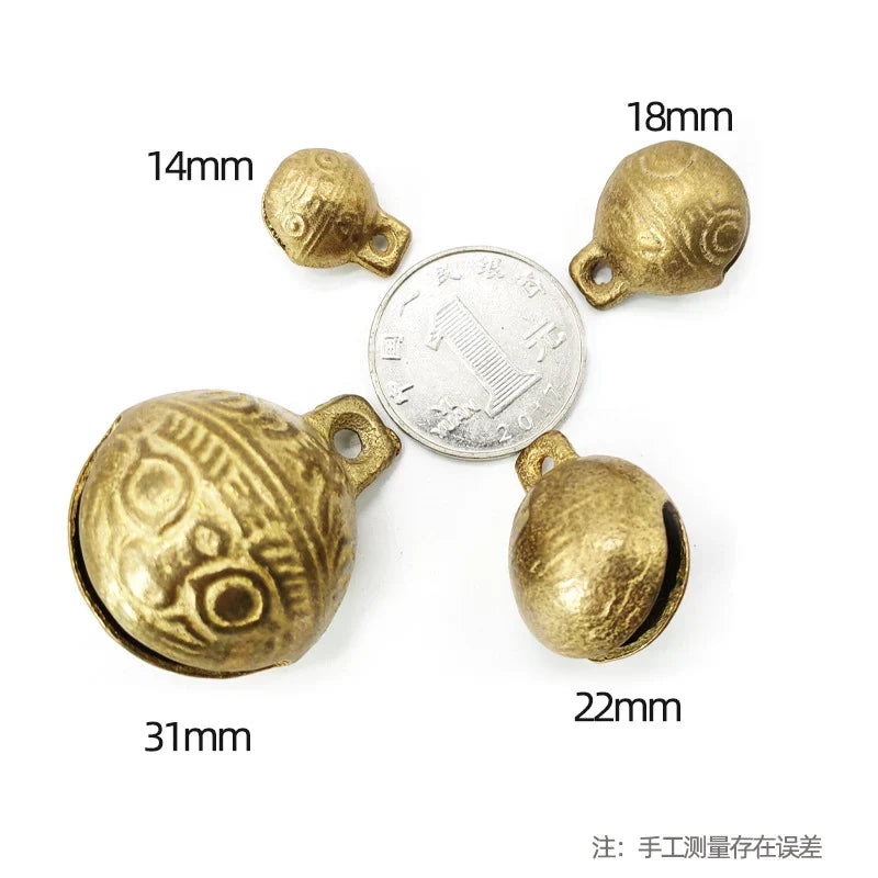Vintage Charm & Crisp Ring: Handmade Raw Brass Tiger Head Bells for Pet Collars & DIY Crafts