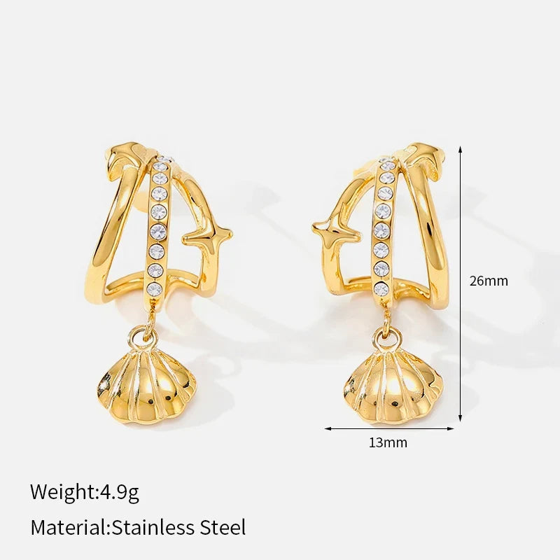 Sunlit Seaside Glamour: Why These 18K Gold Plated Shell Double Hoop Earrings Are Your Everyday Beach Staple